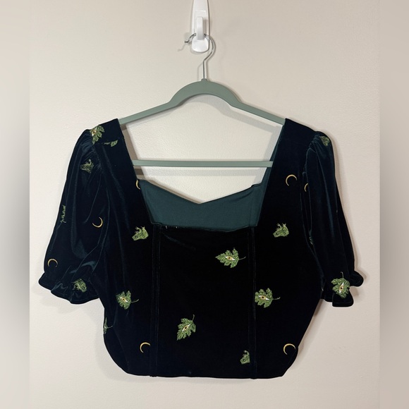 Disturbia Black Velvet Crop Top with Green Accents - Picture 4 of 9